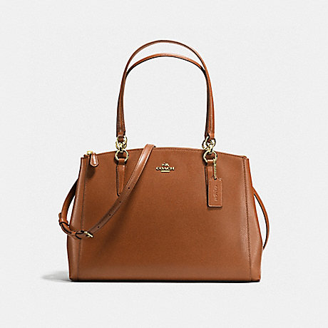 COACH CHRISTIE CARRYALL IN CROSSGRAIN LEATHER - IMITATION GOLD/SADDLE - f57525