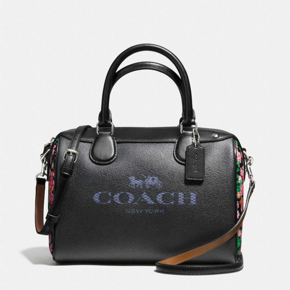 MINI BENNETT SATCHEL IN DENIM WITH HORSE AND CARRIAGE - COACH f57533 - SILVER/DARK DENIM PINK MULTI