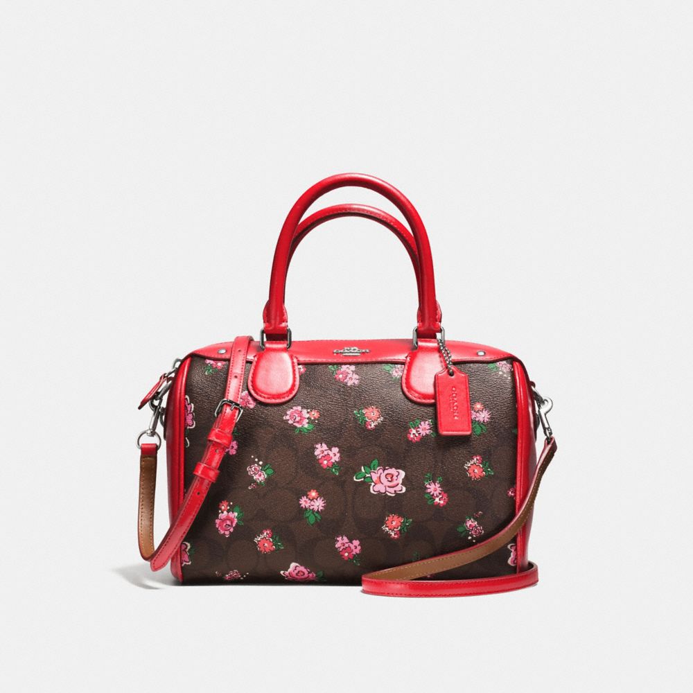 MINI BENNETT SATCHEL IN FLORAL LOGO PRINT COATED CANVAS - COACH f57534 - SILVER/BROWN RED MULTI