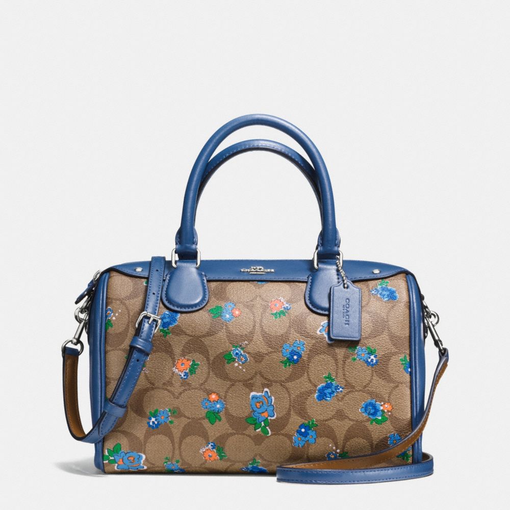 MINI BENNETT SATCHEL IN FLORAL LOGO PRINT COATED CANVAS - COACH  f57534 - SILVER/KHAKI BLUE MULTI