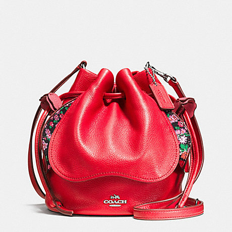 COACH PETAL BAG IN PEBBLE LEATHER - SILVER/BRIGHT RED - f57543