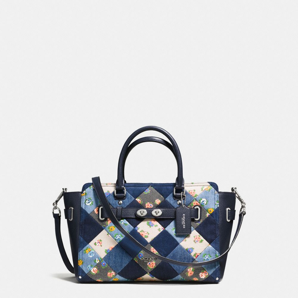 BLAKE CARRYALL IN DENIM PATCHWORK - COACH F57579 - SILVER/MIDNIGHT MULTI