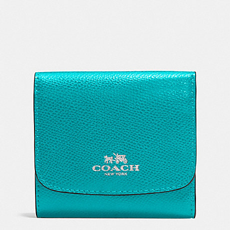 COACH SMALL WALLET IN CROSSGRAIN LEATHER - SILVER/TURQUOISE - f57584