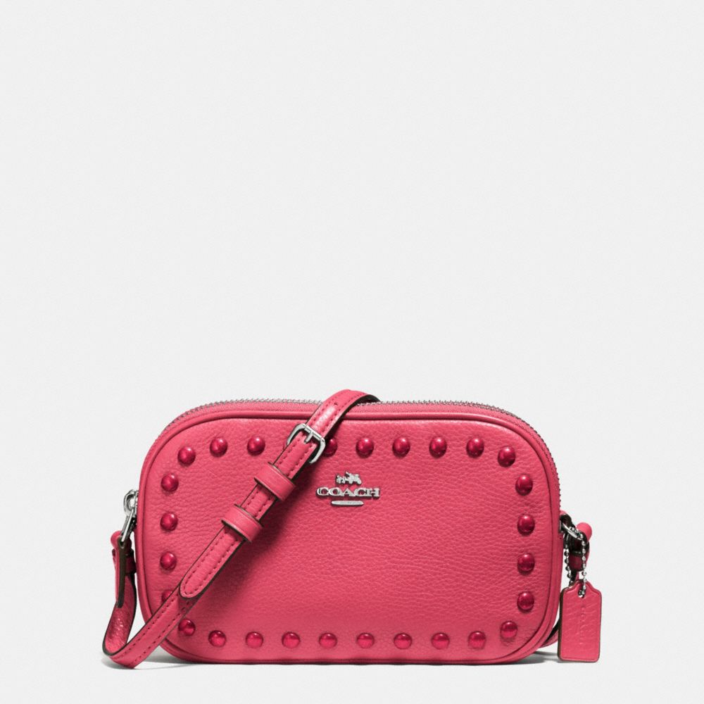 CROSSBODY POUCH WITH ENAMEL STUDS - COACH f57587 -  SILVER/STRAWBERRY