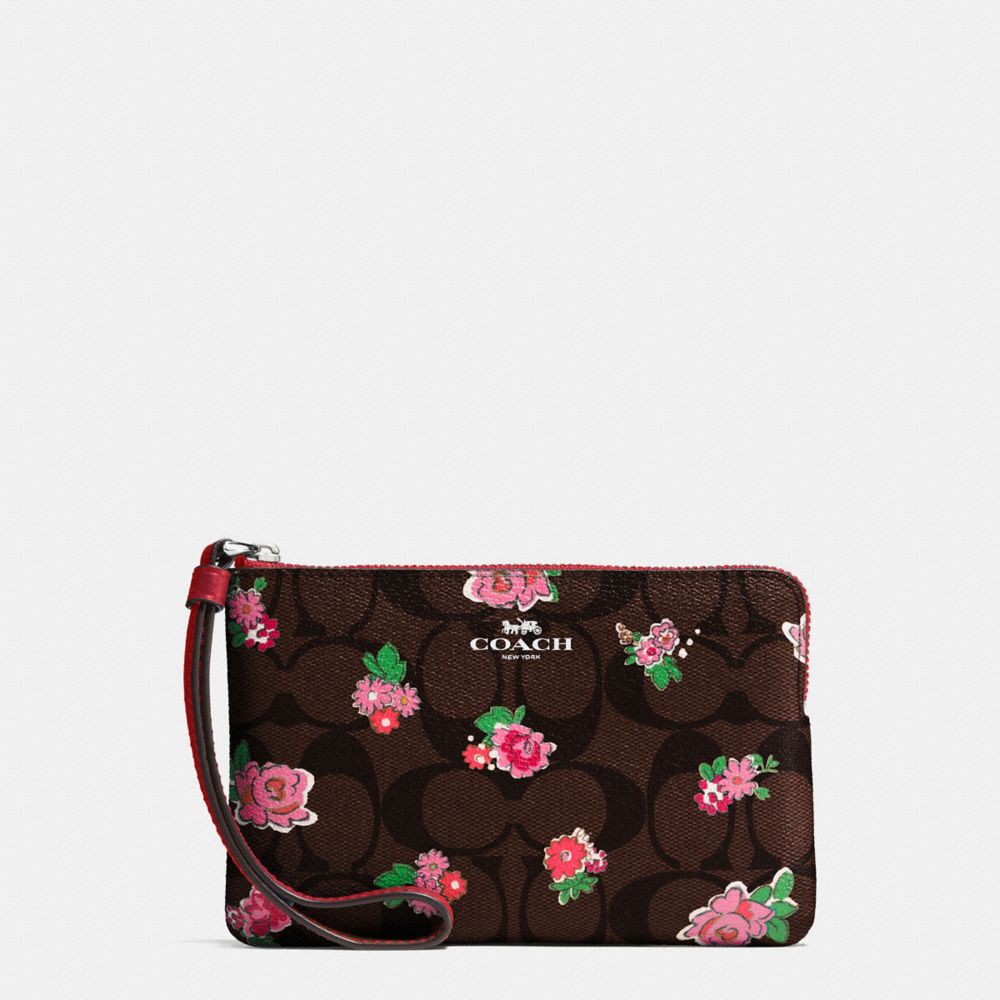 CORNER ZIP WRISTLET IN FLORAL LOGO PRINT COATED CANVAS - COACH  f57588 - SILVER/BROWN RED MULTI