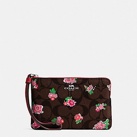 COACH CORNER ZIP WRISTLET IN FLORAL LOGO PRINT COATED CANVAS - SILVER/BROWN RED MULTI - f57588
