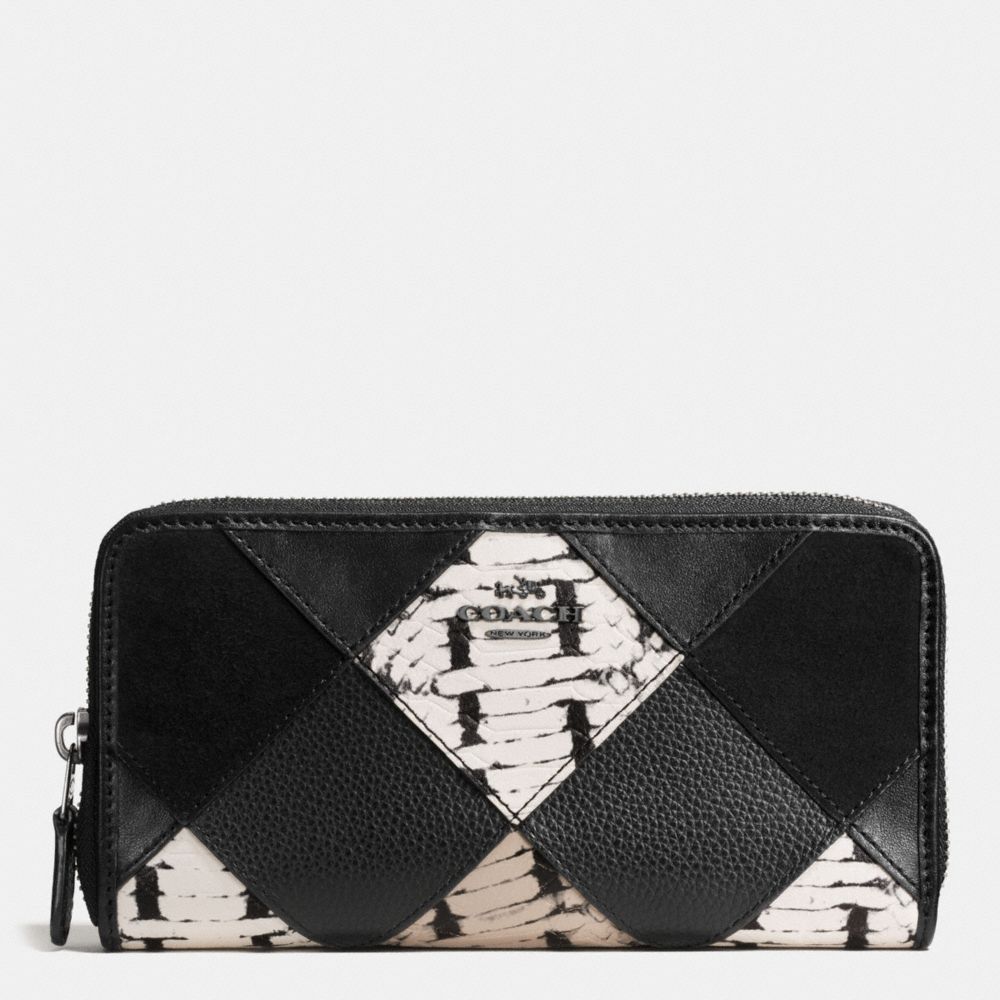 ACCORDION ZIP WALLET WITH SNAKE EMBOSSED PATCHWORK - COACH f57591  - ANTIQUE NICKEL/BLACK MULTI