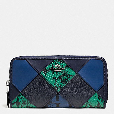 COACH ACCORDION ZIP WALLET WITH SNAKE EMBOSSED PATCHWORK - SILVER/MIDNIGHT MULTI - f57591