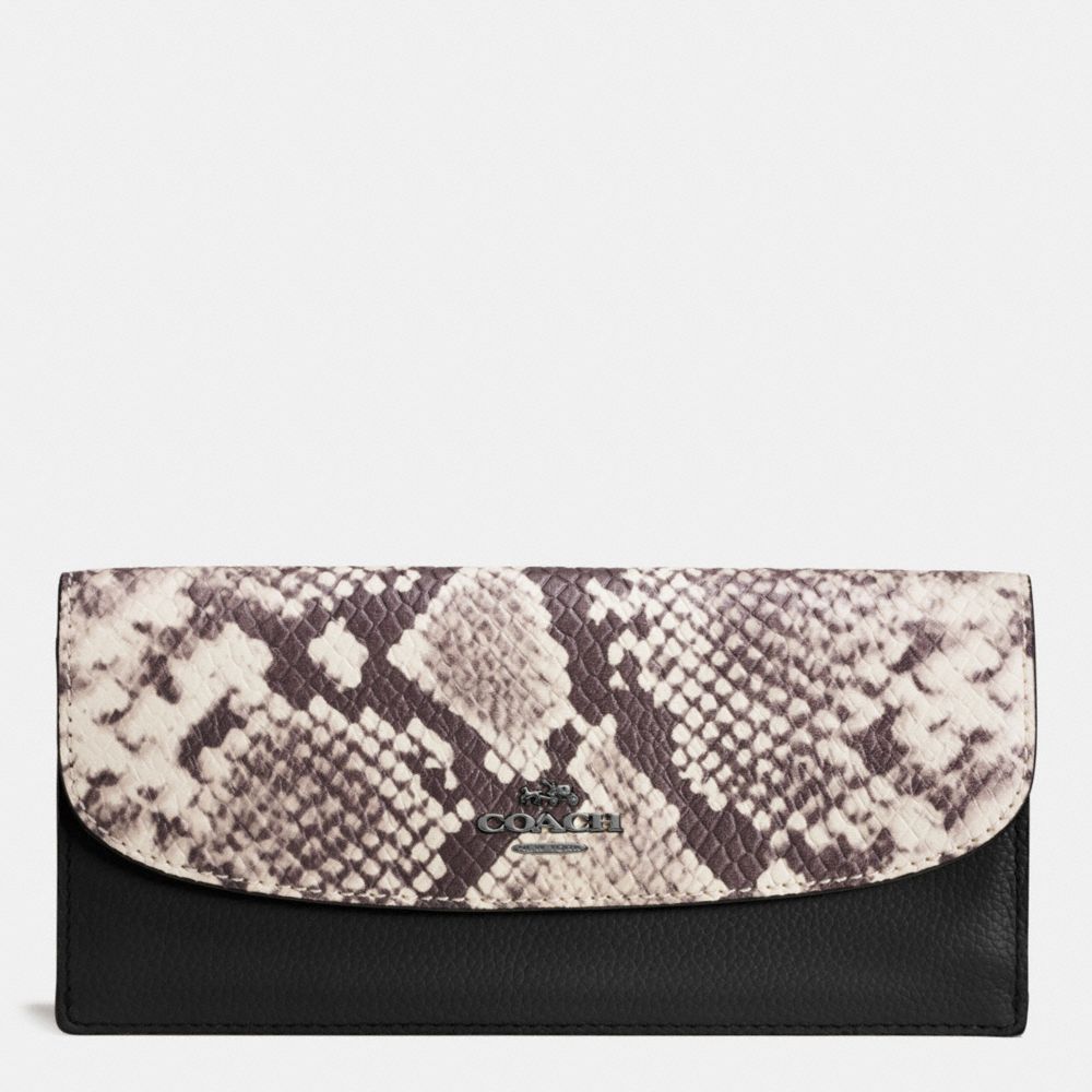 SOFT WALLET WITH SNAKE EMBOSSED LEATHER TRIM - COACH f57592 -  ANTIQUE NICKEL/BLACK MULTI