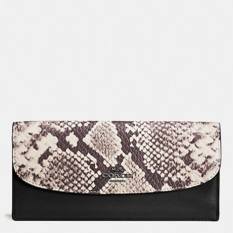 COACH SOFT WALLET WITH SNAKE EMBOSSED LEATHER TRIM - ANTIQUE NICKEL/BLACK MULTI - f57592