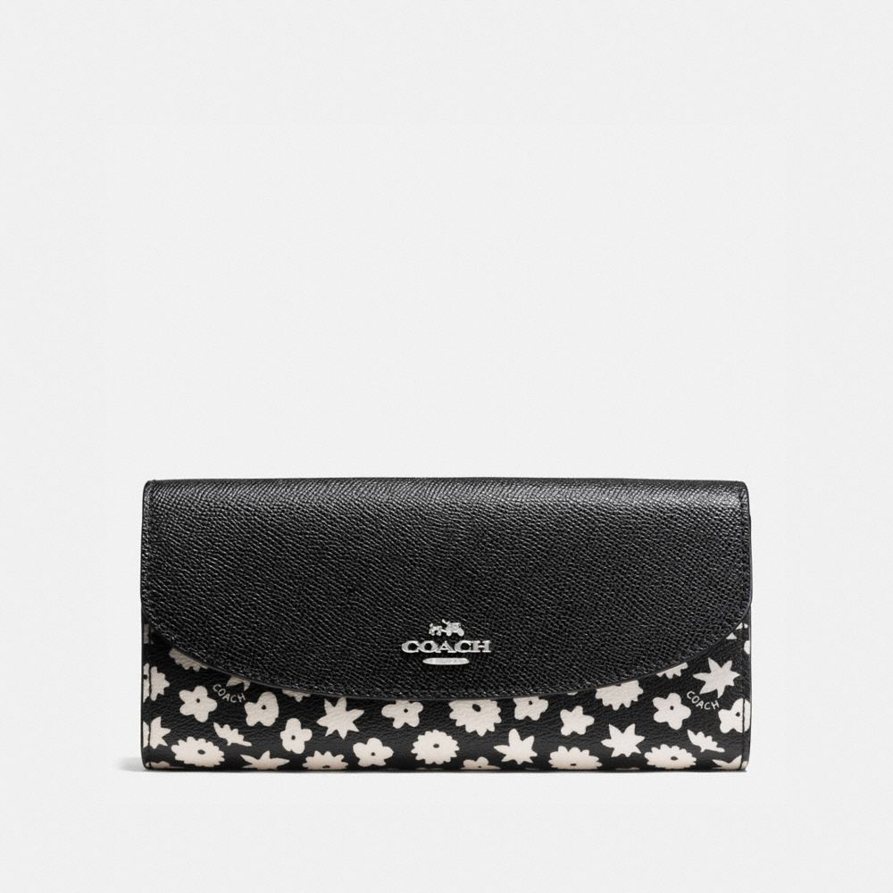 SLIM ENVELOPE WALLET IN GRAPHIC FLORAL PRINT COATED CANVAS -  COACH f57593 - SILVER/BLACK MULTI