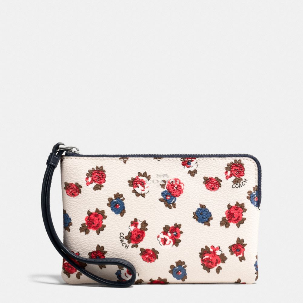 CORNER ZIP WRISTLET IN TEA ROSE FLORAL PRINT COATED CANVAS - COACH f57596 - SILVER/CHALK MULTI