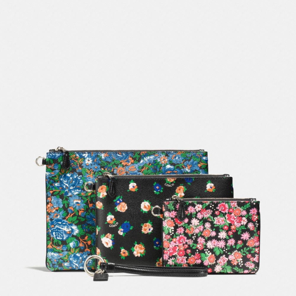 POUCH TRIO IN PRINTED COATED CANVAS - COACH f57598 - SILVER/MULTICOLOR