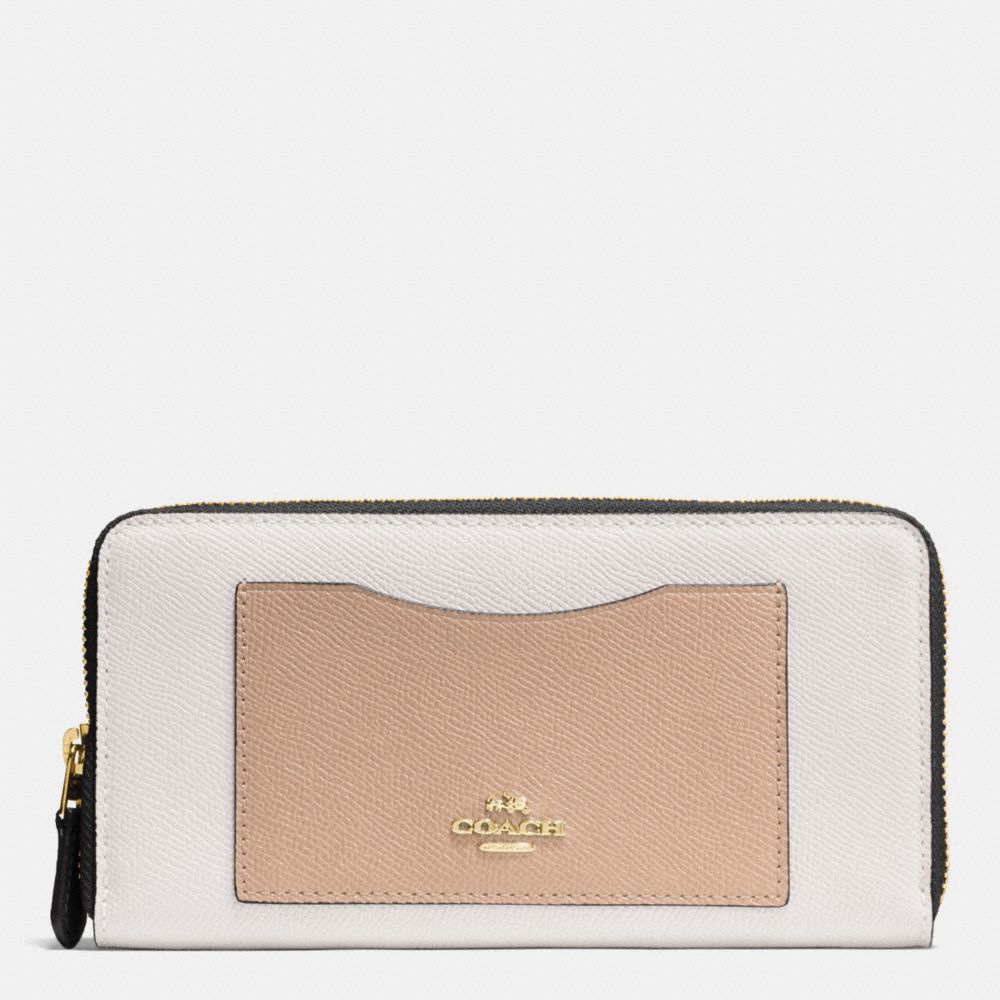 ACCORDION ZIP WALLET IN GEOMETRIC COLORBLOCK CROSSGRAIN LEATHER - COACH f57605 - IMITATION GOLD/CHALK FOG MULTI