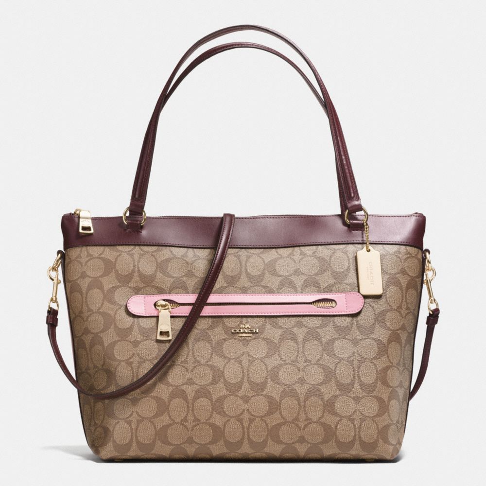 TYLER TOTE IN COLORBLOCK SIGNATURE - COACH f57611 - IMITATION  GOLD/KHAKI OXBLOOD MULTI