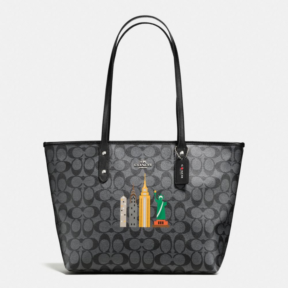 NYC SKYLINE CITY ZIP TOTE IN SIGNATURE - COACH f57616 -  SILVER/BLACK SMOKE/BLACK