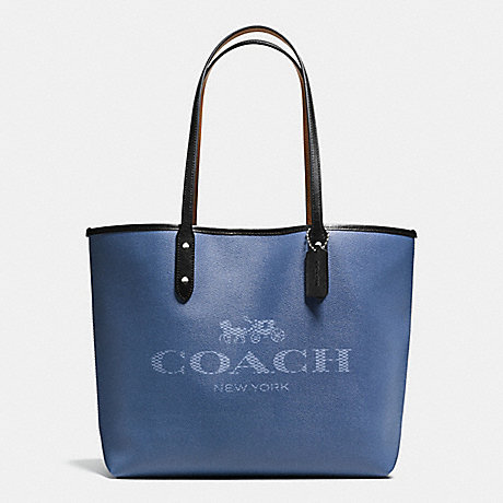 COACH CITY TOTE IN DENIM WITH HORSE AND CARRIAGE - SILVER/DENIM BLACK MULTI - f57634