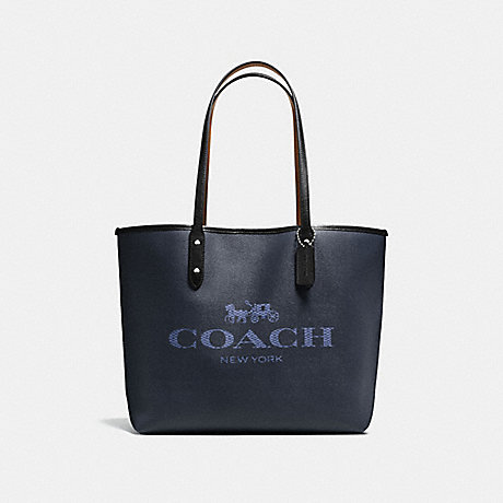 COACH CITY TOTE IN DENIM WITH HORSE AND CARRIAGE - SILVER/DARK DENIM PINK MULTI - f57634