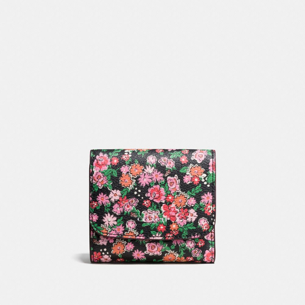 SMALL WALLET IN POSEY CLUSTER FLORAL PRINT COATED CANVAS - COACH f57642 - SILVER/PINK MULTI