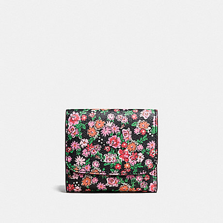 COACH SMALL WALLET IN POSEY CLUSTER FLORAL PRINT COATED CANVAS - SILVER/PINK MULTI - f57642