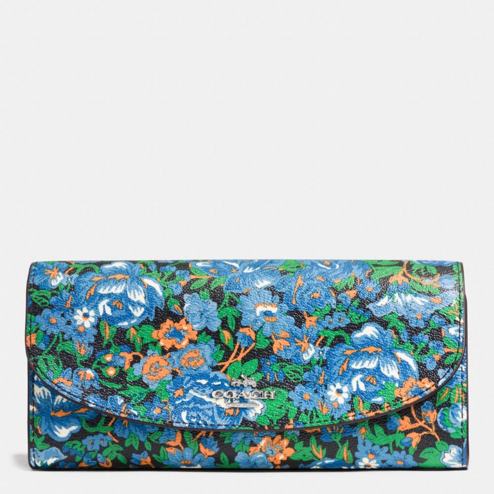 SLIM ENVELOPE WALLET IN ROSE MEADOW FLORAL PRINT COATED CANVAS -  COACH f57643 - SILVER/BLUE MULTI