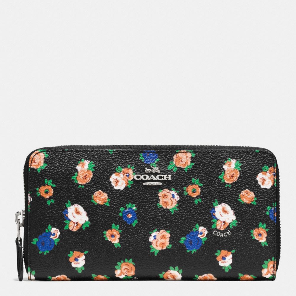 ACCORDION ZIP WALLET IN TEA ROSE FLORAL PRINT COATED CANVAS -  COACH f57649 - SILVER/BLACK MULTI