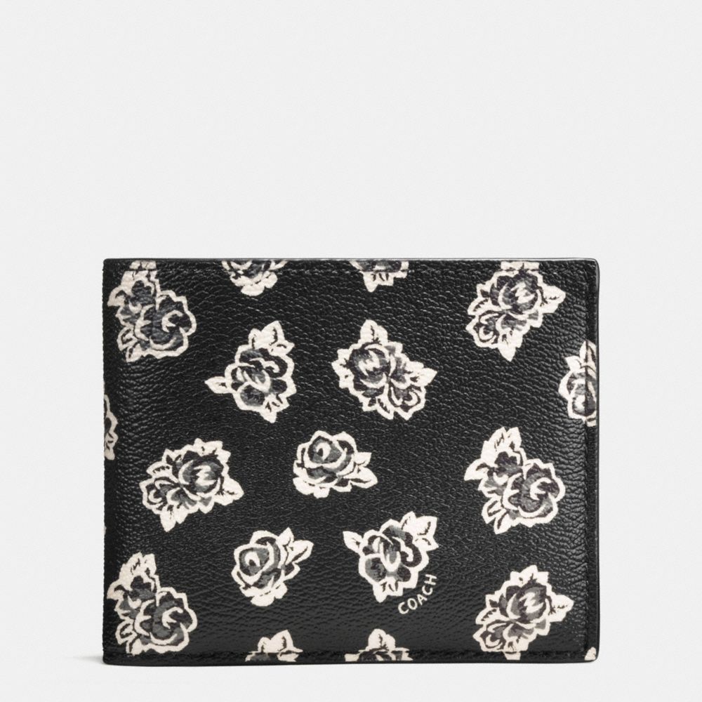 3-IN-1 WALLET IN FLORAL PRINT COATED CANVAS - COACH f57654 - BLACK/WHITE FLORAL