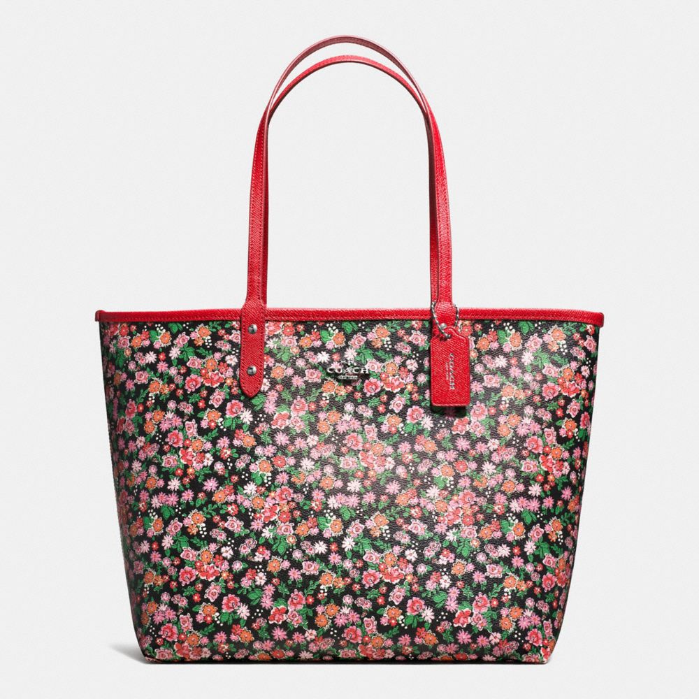 REVERSIBLE CITY TOTE IN POSEY CLUSTER FLORAL PRINT COATED CANVAS - COACH f57669 - SILVER/PINK MULTI BRIGHT RED