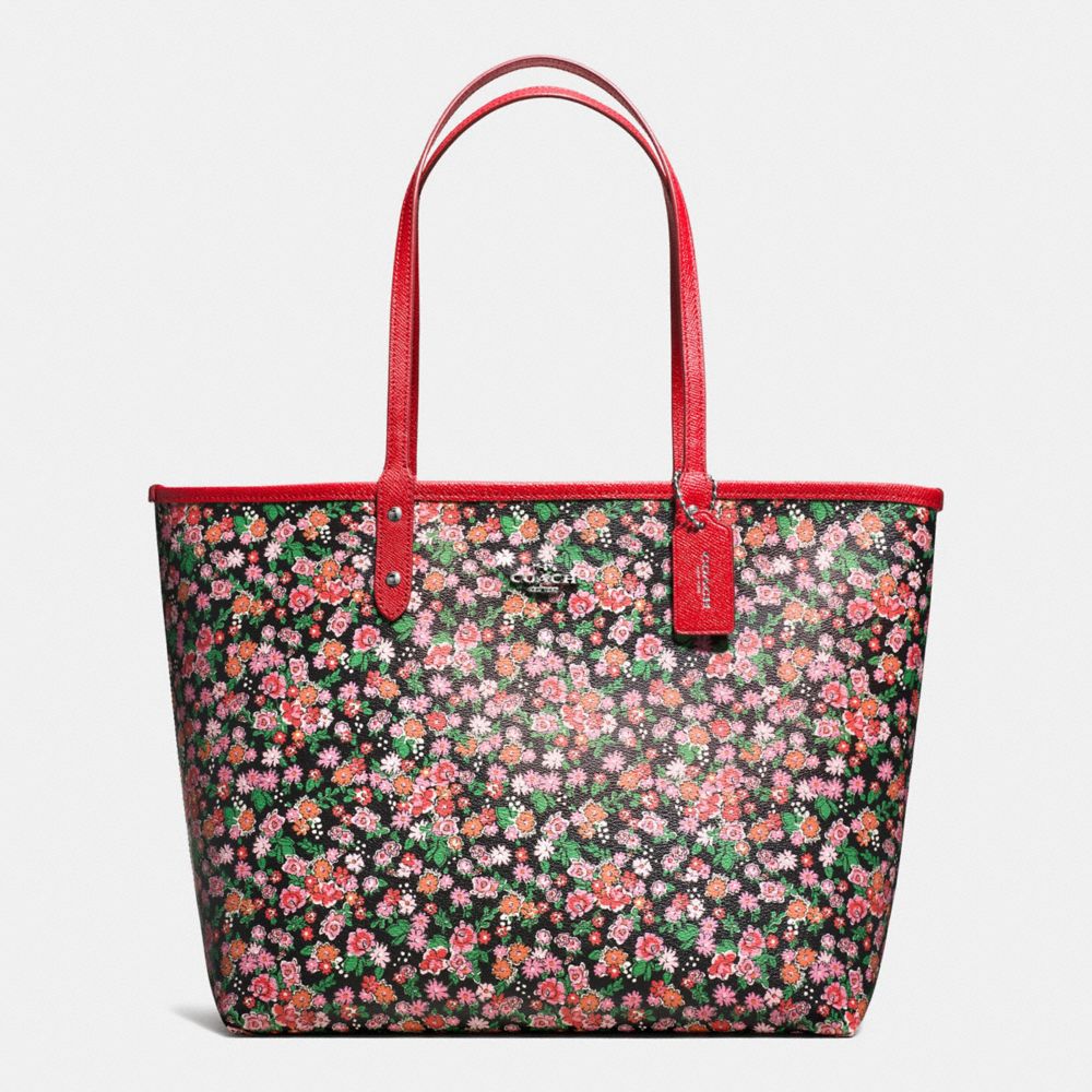 REVERSIBLE CITY TOTE IN POSEY CLUSTER FLORAL PRINT COATED CANVAS  - COACH f57669 - SILVER/PINK MULTI BRIGHT RED