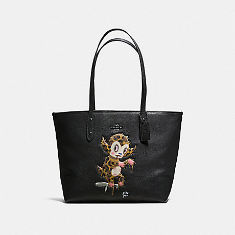 COACH BASEMAN X COACH BUSTER CITY ZIP TOTE IN PEBBLE LEATHER - ANTIQUE NICKEL/BLACK - f57730