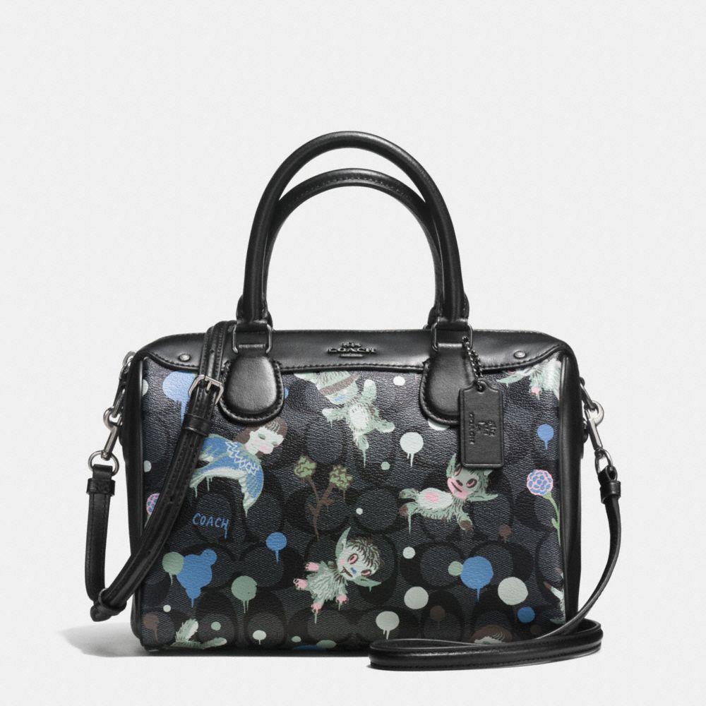 BASEMAN X COACH SECRET ORDER MINI BENNETT SATCHEL IN SIGNATURE COATED CANVAS - COACH f57737 - CHARCOAL BLUE MULTI