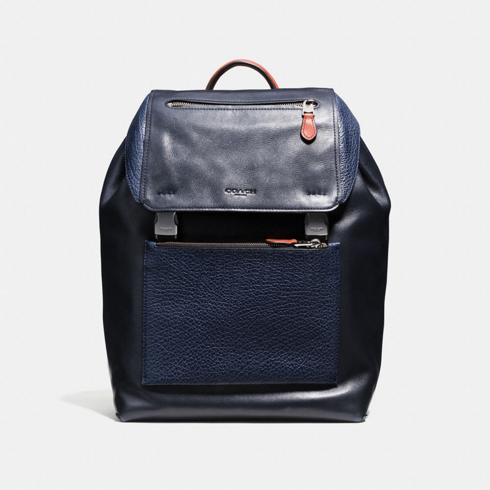 MANHATTAN BACKPACK IN MIXED LEATHERS - COACH f57759 - BLACK ANTIQUE NICKEL/INDIGO