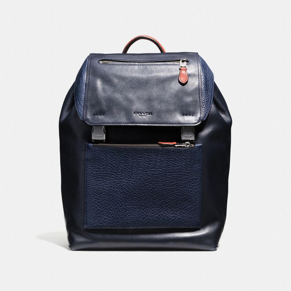 MANHATTAN BACKPACK IN MIXED LEATHERS - COACH f57759 - BLACK  ANTIQUE NICKEL/INDIGO