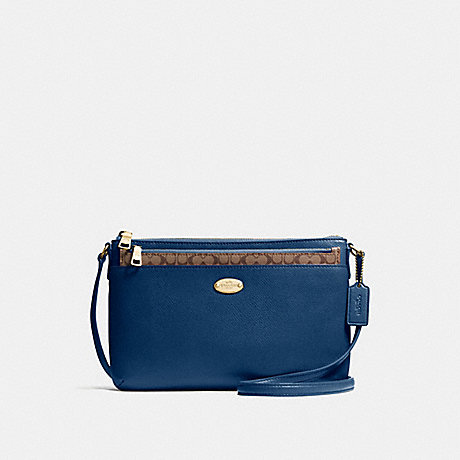 COACH EAST/WEST CROSSBODY WITH POP UP POUCH IN CROSSGRAIN LEATHER - IMITATION GOLD/MARINA - f57788