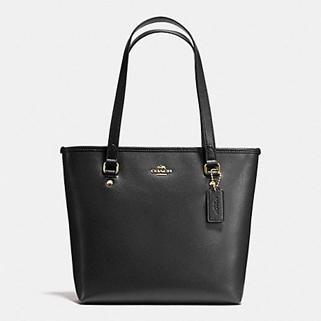 COACH ZIP TOP TOTE IN CROSSGRAIN LEATHER AND COATED CANVAS - IMITATION GOLD/BLACK - f57789