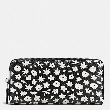 COACH ACCORDION ZIP WALLET IN GRAPHIC FLORAL PRINT COATED CANVAS - SILVER/BLACK MULTI - f57818