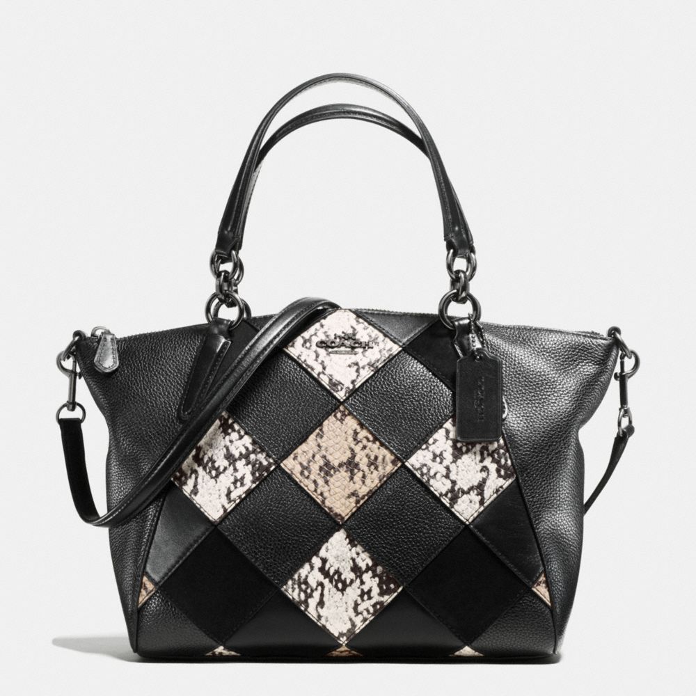 COACH SMALL KELSEY SATCHEL IN SNAKE EMBOSSED PATCHWORK - ANTIQUE NICKEL/BLACK MULTI - F57849