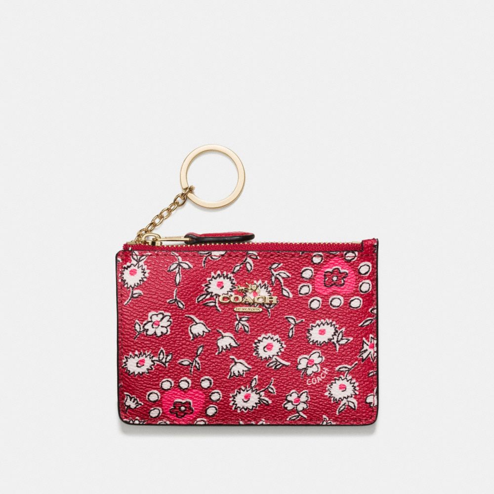 MINI SKINNY ID CASE IN WILD HEARTS PRINT COATED CANVAS - COACH f57852 - LIGHT GOLD/WILD HEARTS RED MULTI