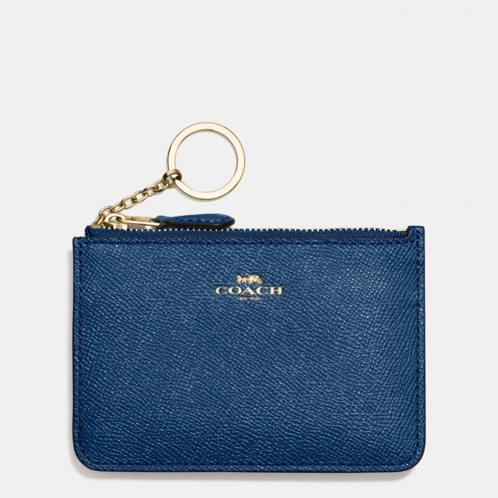 KEY POUCH WITH GUSSET IN CROSSGRAIN LEATHER - COACH f57854 - IMITATION GOLD/MARINA