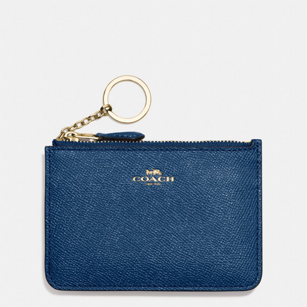 KEY POUCH WITH GUSSET IN CROSSGRAIN LEATHER - COACH f57854 -  IMITATION GOLD/MARINA