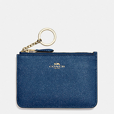 COACH KEY POUCH WITH GUSSET IN CROSSGRAIN LEATHER - IMITATION GOLD/MARINA - f57854