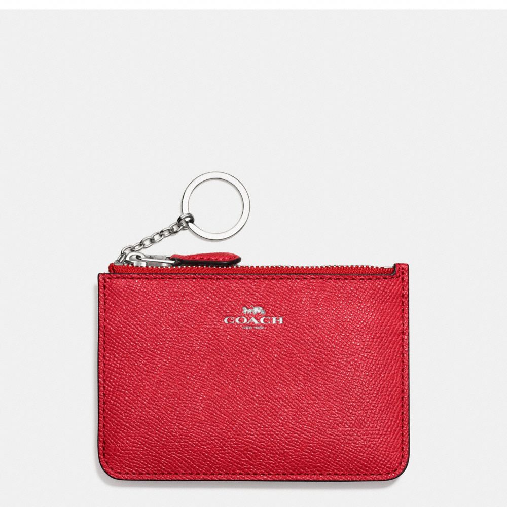 KEY POUCH WITH GUSSET IN CROSSGRAIN LEATHER - COACH f57854 - SILVER/BRIGHT RED