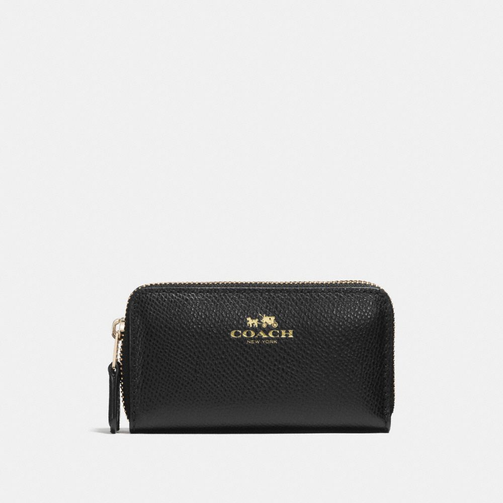 SMALL DOUBLE ZIP COIN CASE IN CROSSGRAIN LEATHER - COACH f57855 - IMITATION GOLD/BLACK