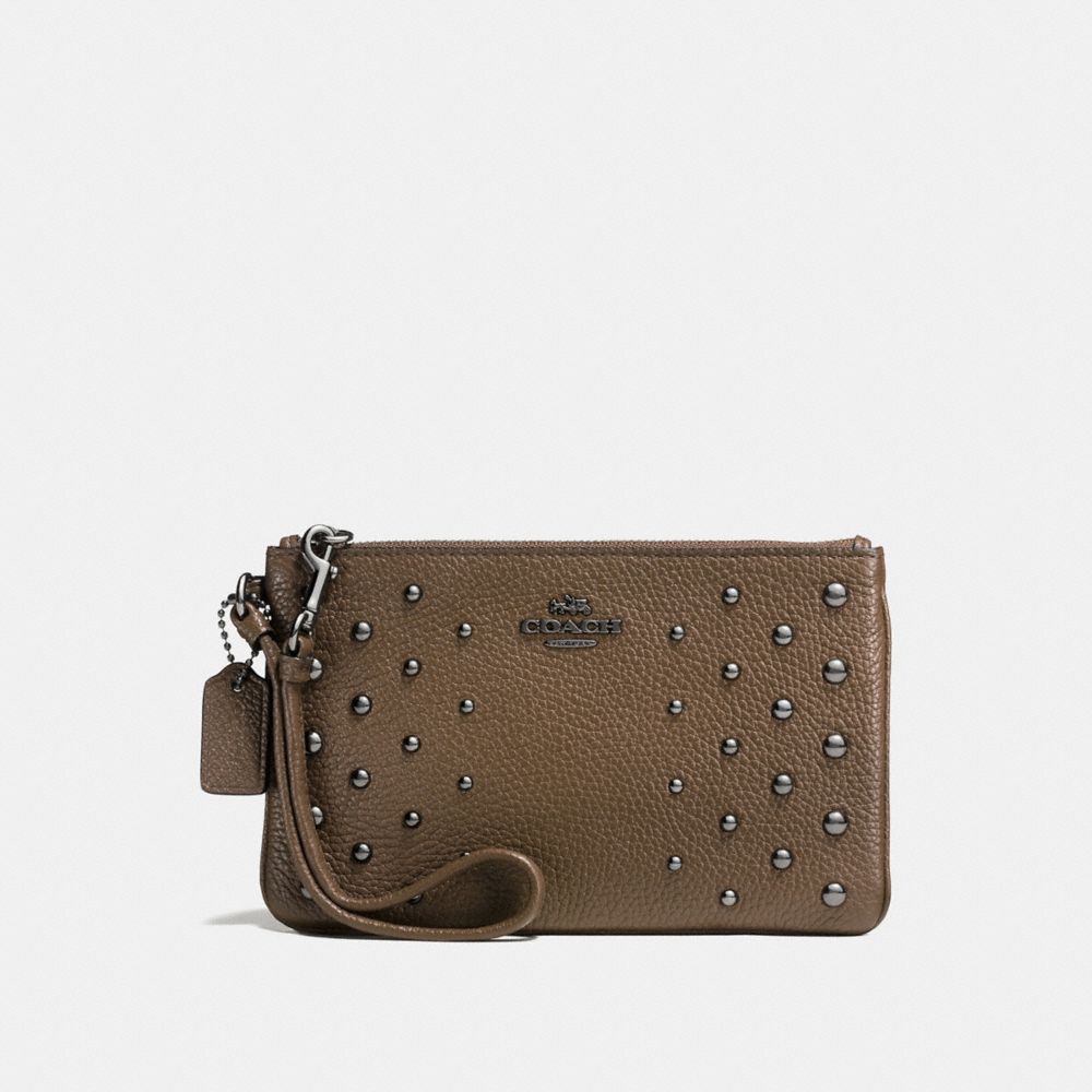 SMALL WRISTLET IN POLISHED PEBBLE LEATHER WITH OMBRE RIVETS -  COACH f57862 - DARK GUNMETAL/FATIGUE