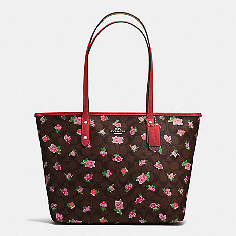 COACH CITY ZIP TOTE IN FLORAL LOGO PRINT COATED CANVAS - SILVER/BROWN RED MULTI - f57888