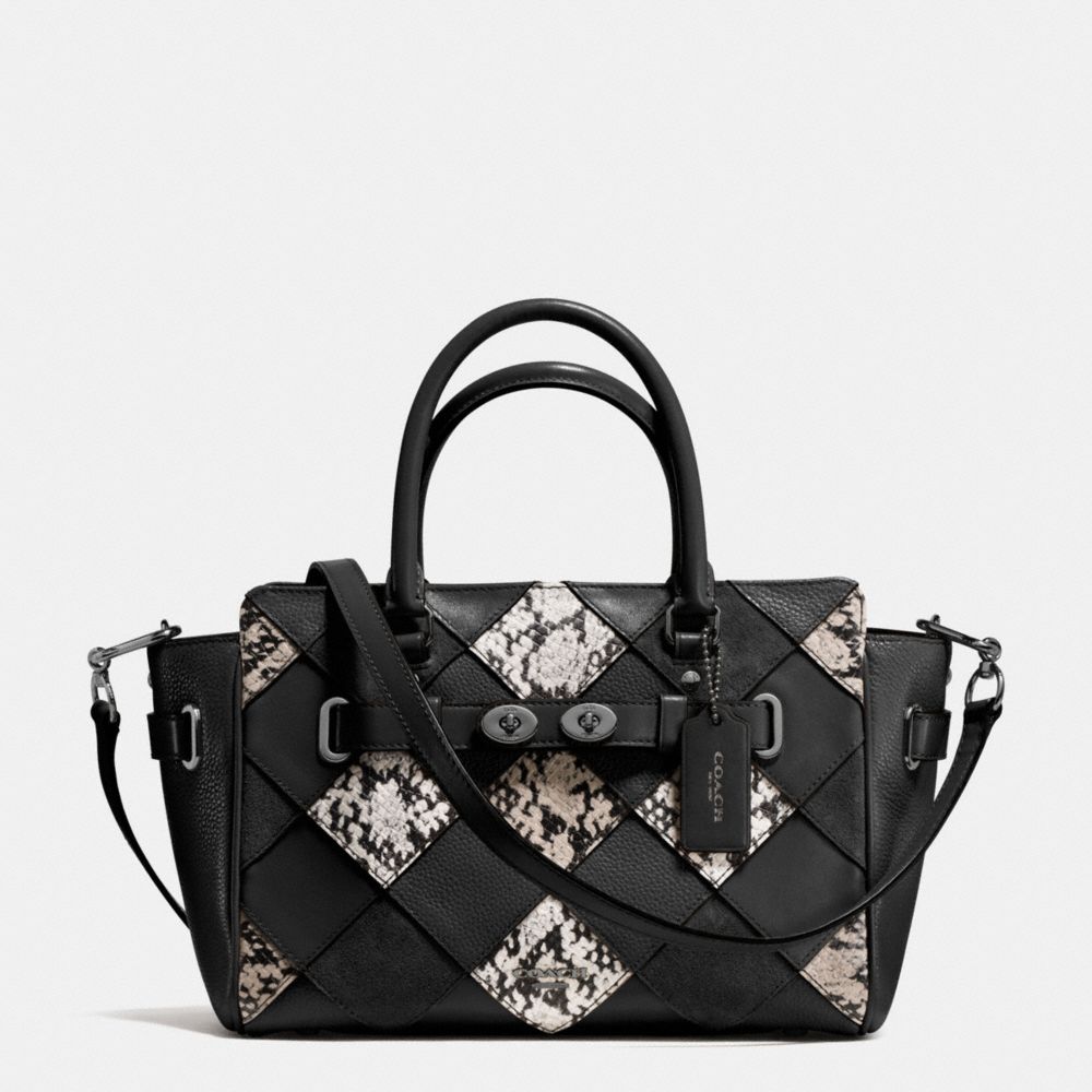 COACH BLAKE CARRYALL 25 IN SNAKE EMBOSSED PATCHWORK LEATHER - ANTIQUE NICKEL/BLACK MULTI - F57892