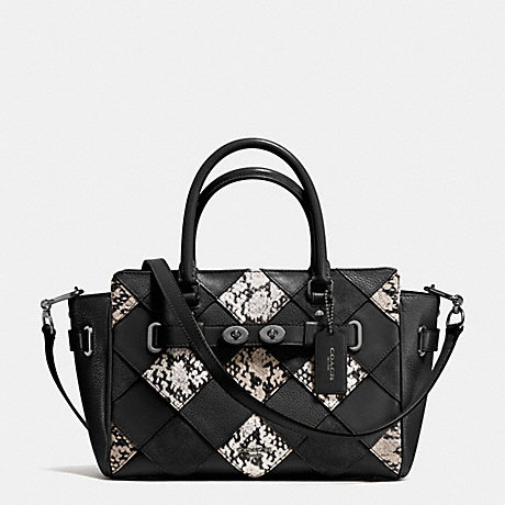 COACH BLAKE CARRYALL 25 IN SNAKE EMBOSSED PATCHWORK LEATHER - ANTIQUE NICKEL/BLACK MULTI - f57892