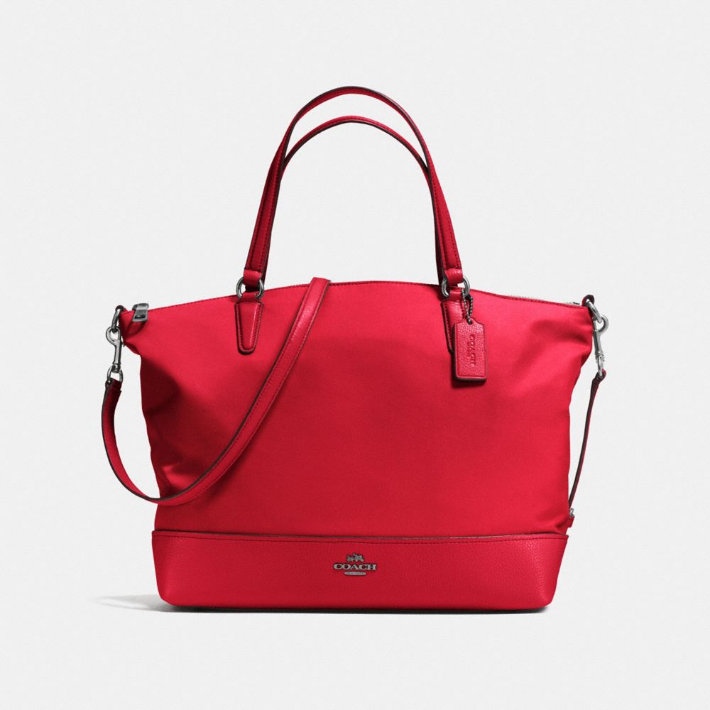 COACH NYLON SATCHEL - ANTIQUE SILVER/TRUE RED - F57902