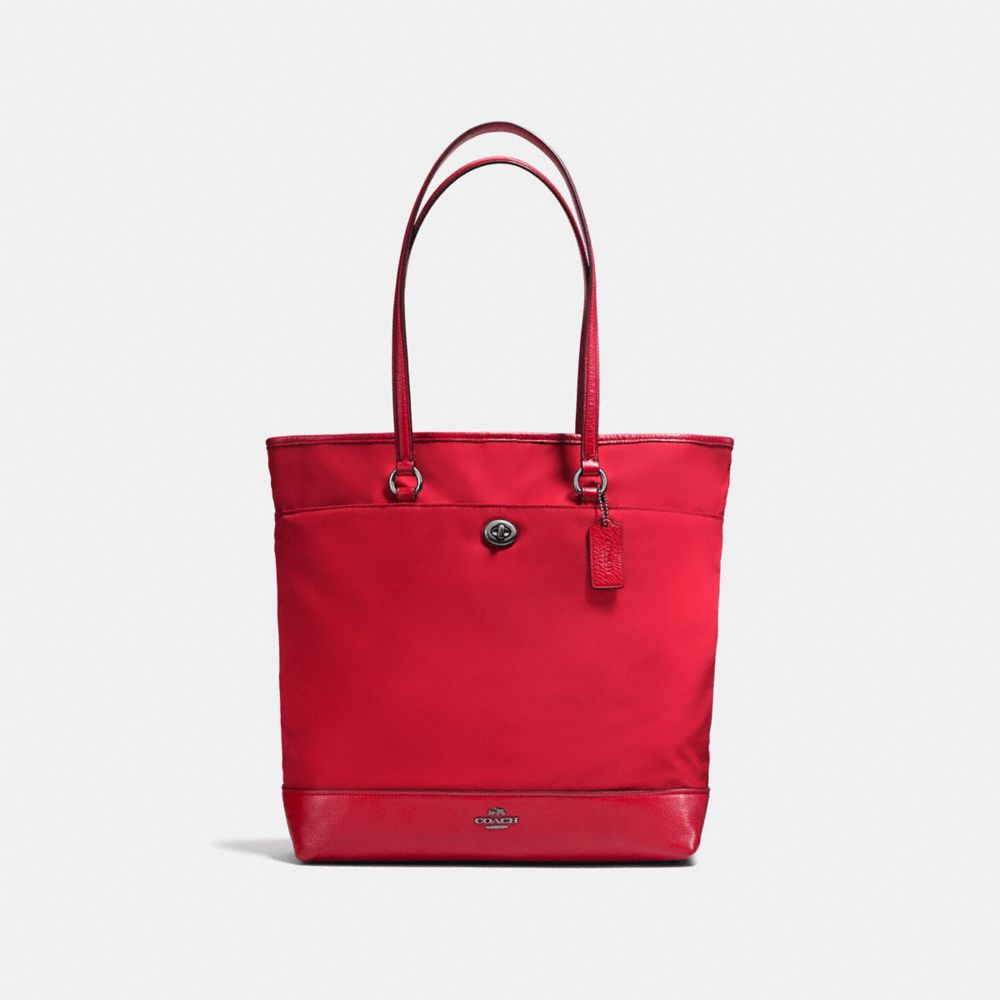 COACH NYLON TOTE - ANTIQUE SILVER/TRUE RED - F57903