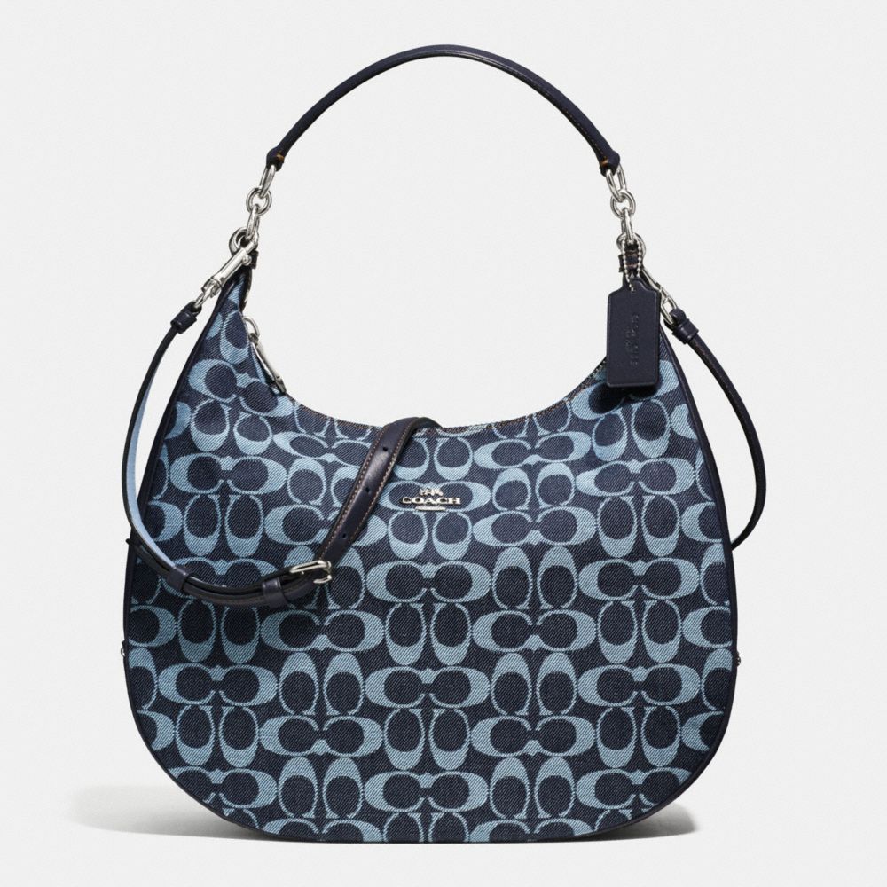 HARLEY HOBO IN SIGNATURE DENIM AND LEATHER - COACH f57912 - SILVER/LIGHT DENIM